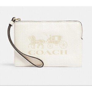 Coach Jes Corner Zip Wristlet Pouch Leather Horse & Carriage
